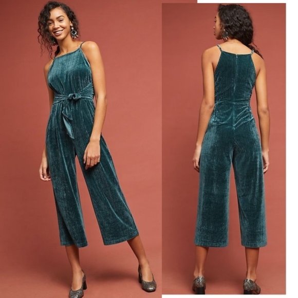 Anthropologie Pants - Anthropologie EVELYN VELVET TIE-FRONT JUMPSUIT new SIZE XL nwt green color